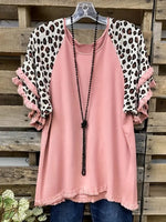 Statement Plus Size Top with Leopard Sleeves
