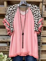 Statement Plus Size Top with Leopard Sleeves