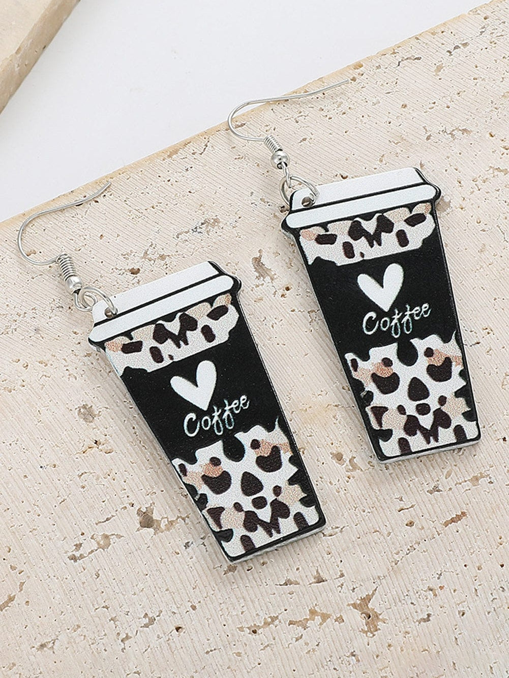 Leopard Print Coffee Cup Dangle Earrings for Coffee Lovers