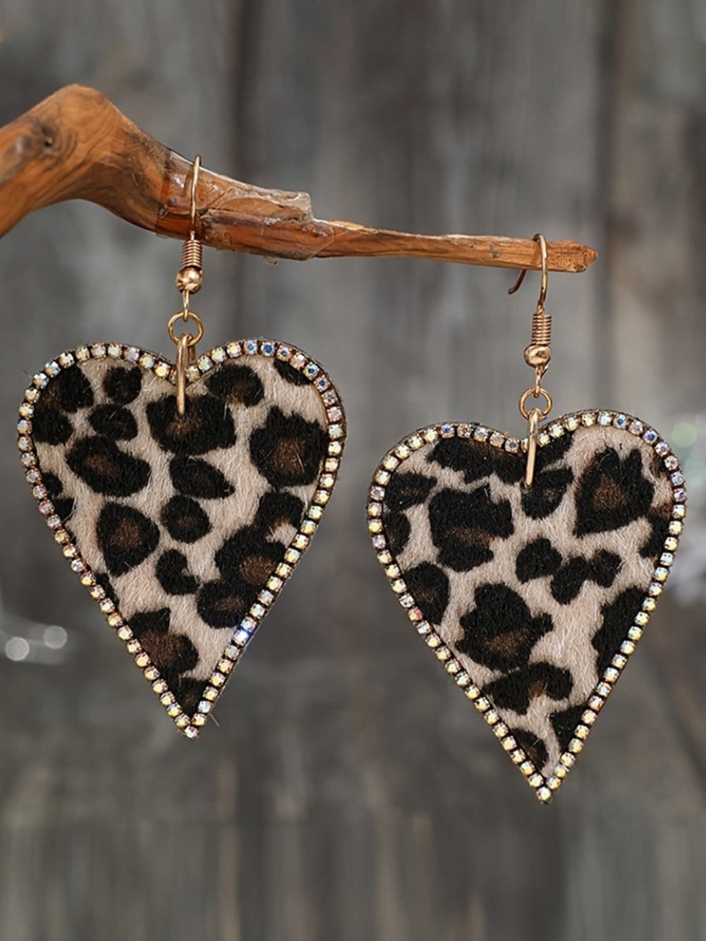Leopard Print Heart Earrings with Sparkling Rhinestone Detail