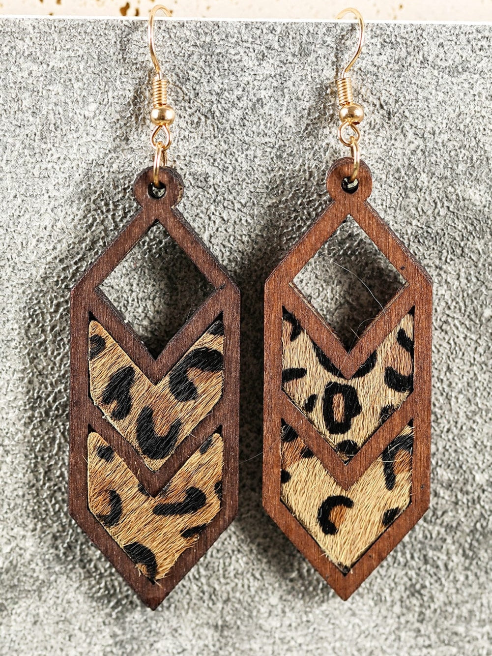 Leopard Print Hollowed Wooden Western Earrings