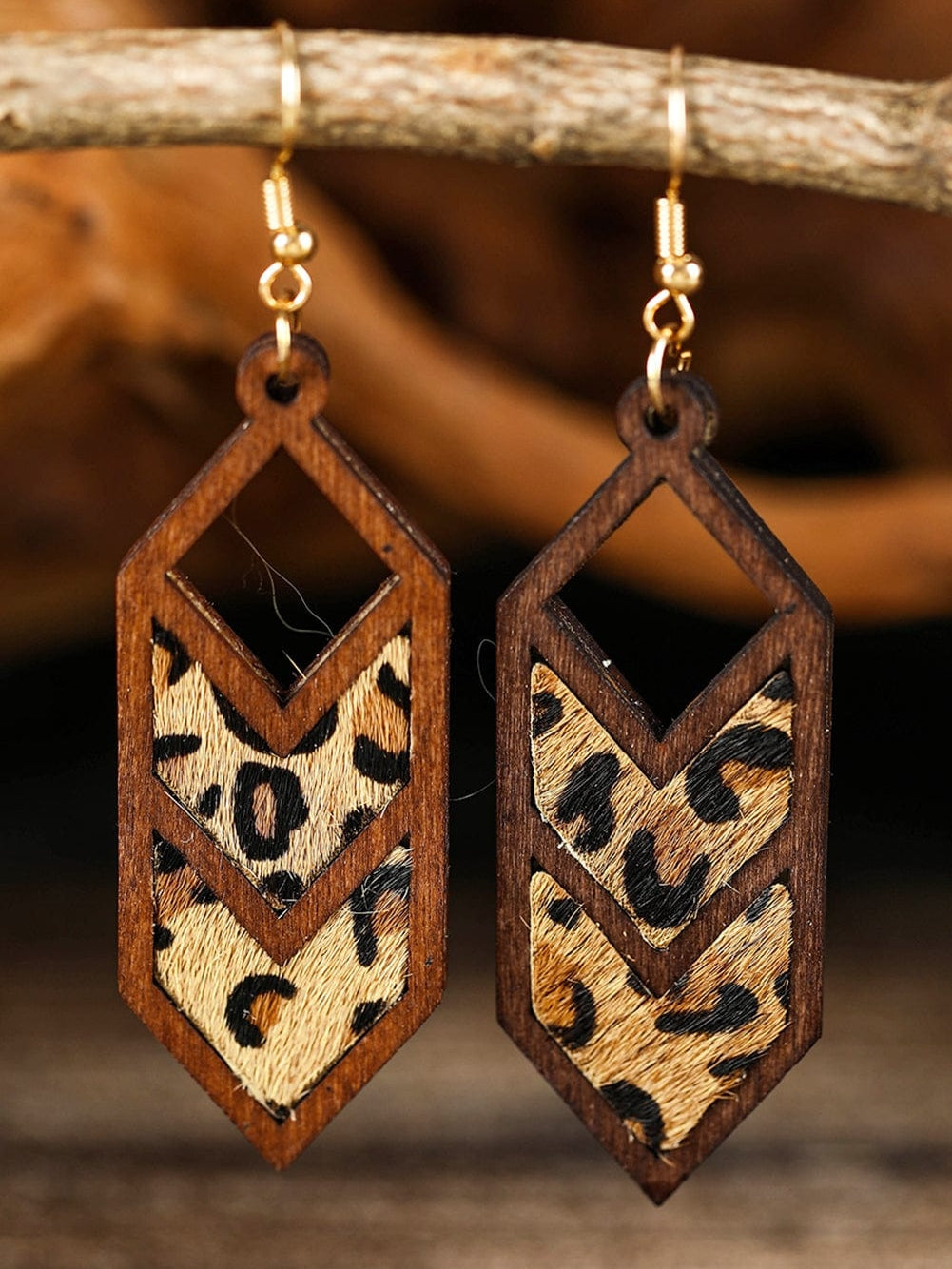 Leopard Print Hollowed Wooden Western Earrings