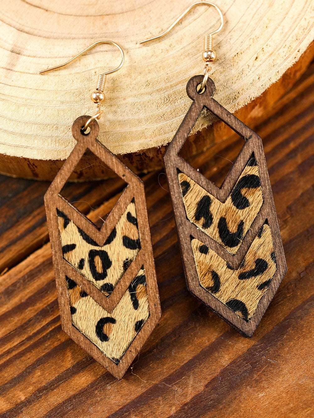 Leopard Print Hollowed Wooden Western Earrings
