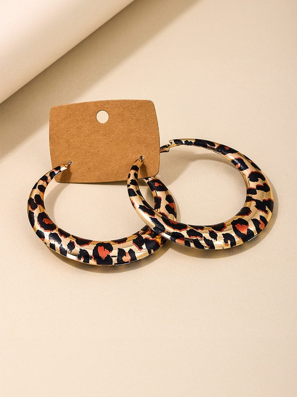 Leopard Print Statement Hoop Earrings in Brown Ferroalloy
