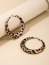 Leopard Print Statement Hoop Earrings in Brown Ferroalloy