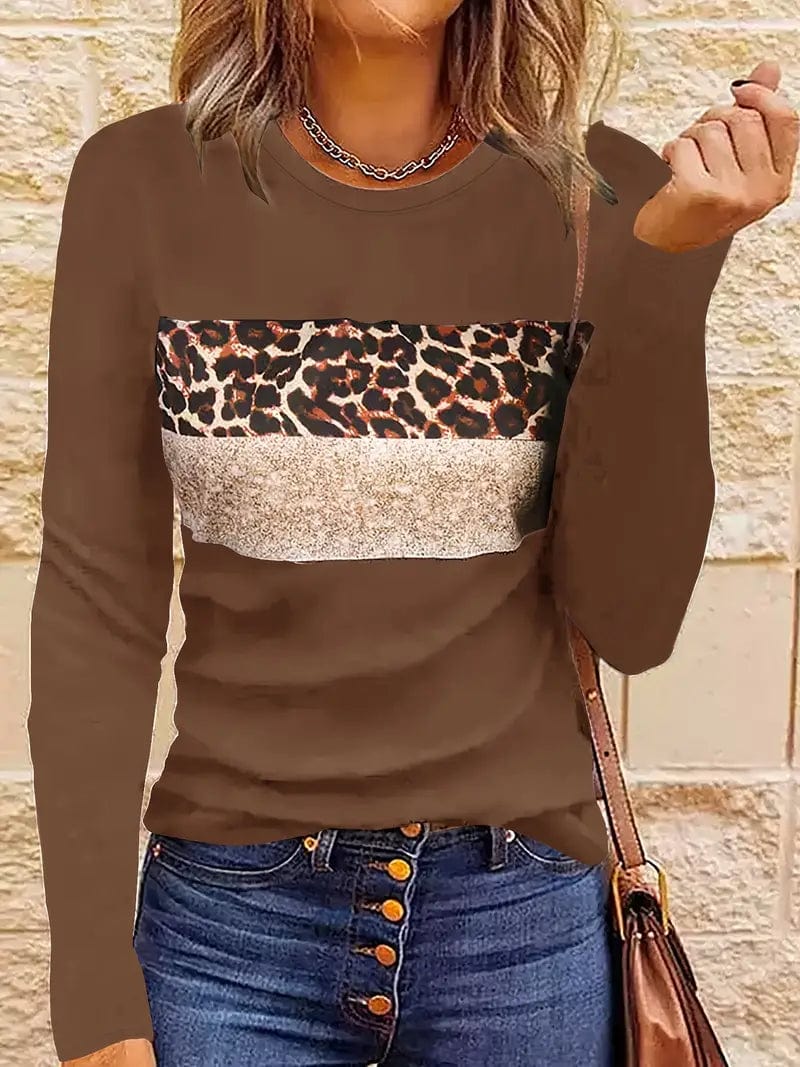 Navy Blue T-Shirt with Leopard and Glitter Accent