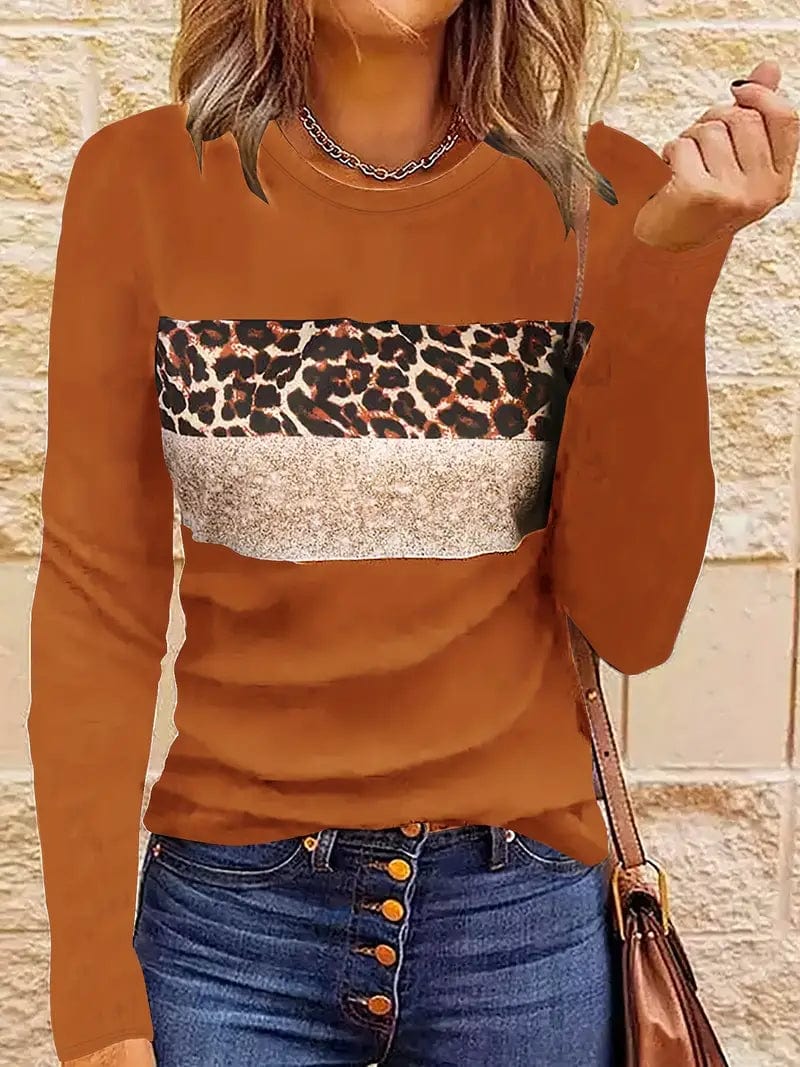 Navy Blue T-Shirt with Leopard and Glitter Accent