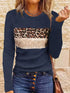 Navy Blue T-Shirt with Leopard and Glitter Accent