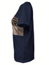 Navy Blue T-Shirt with Leopard and Glitter Accent