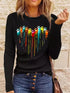 Navy Blue T-Shirt with Leopard and Glitter Accent