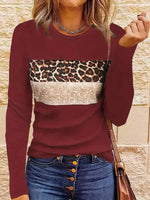 Navy Blue T-Shirt with Leopard and Glitter Accent