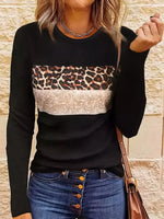 Navy Blue T-Shirt with Leopard and Glitter Accent