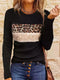 Navy Blue T-Shirt with Leopard and Glitter Accent