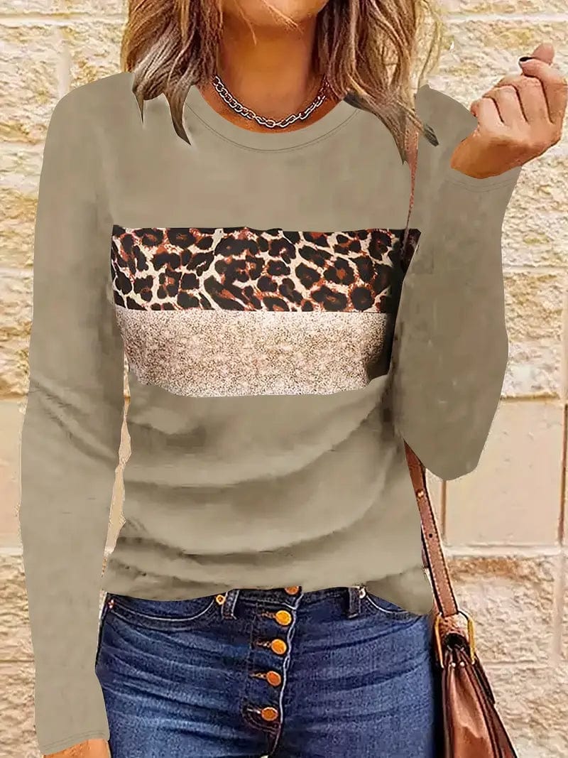 Navy Blue T-Shirt with Leopard and Glitter Accent