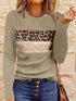 Navy Blue T-Shirt with Leopard and Glitter Accent