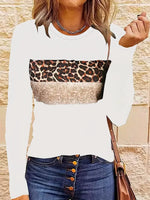Navy Blue T-Shirt with Leopard and Glitter Accent