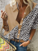 Leopard Print and Solid Color Blouse