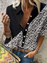 Leopard Print and Solid Color Blouse