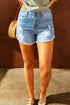 Light Blue Distressed Hem Denim Shorts