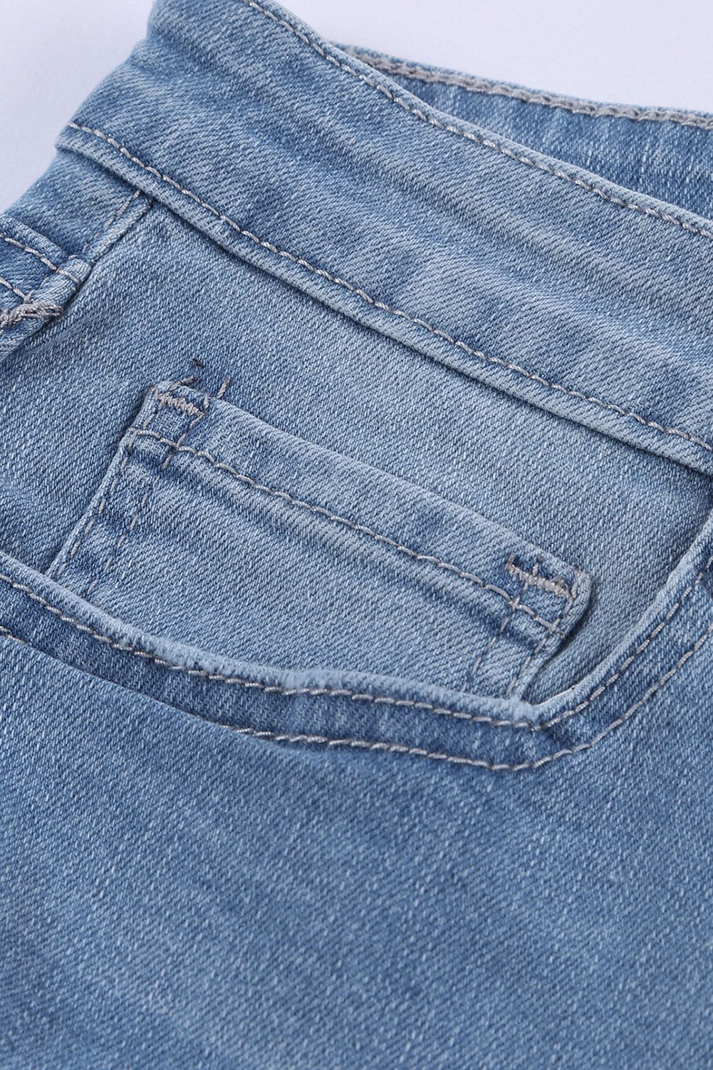 Light Blue Distressed Hem Denim Shorts
