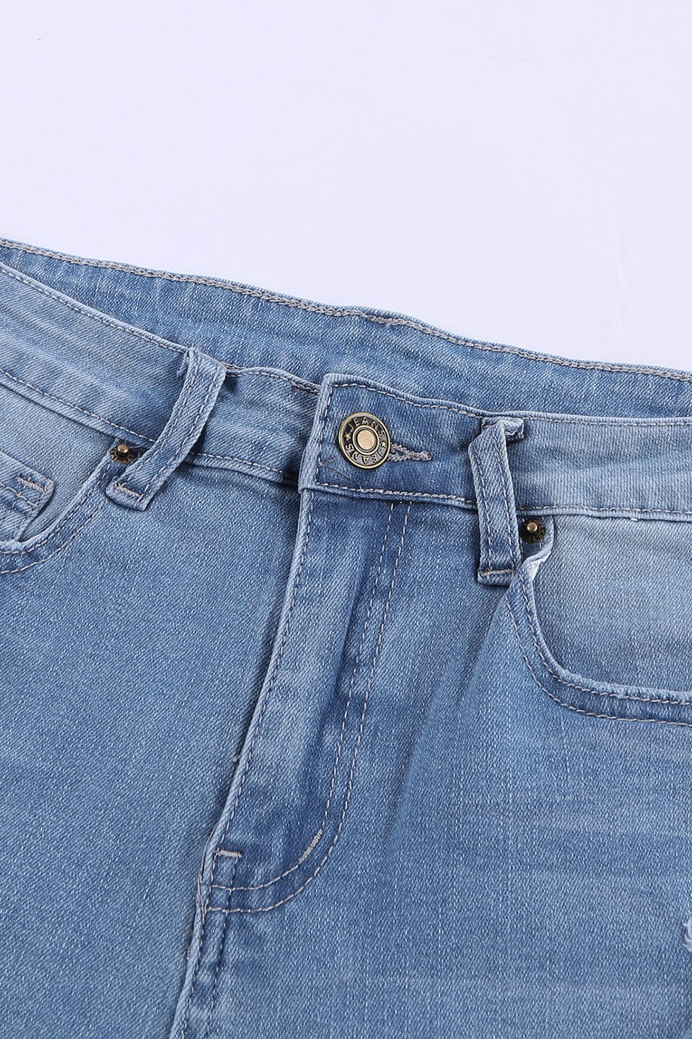 Light Blue Distressed Hem Denim Shorts