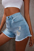 Light Blue Distressed Hem Denim Shorts