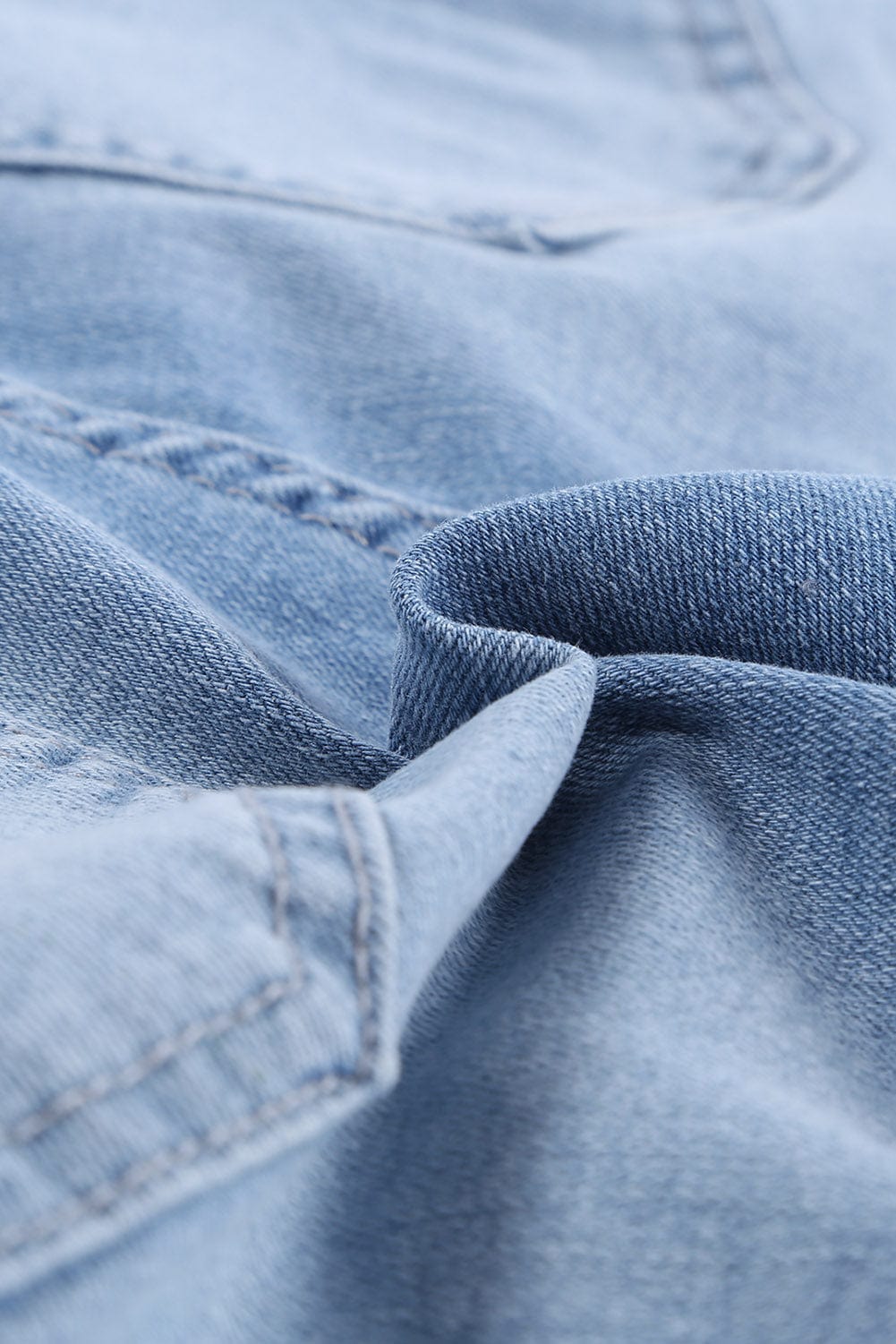 Light Blue Distressed Hem Denim Shorts