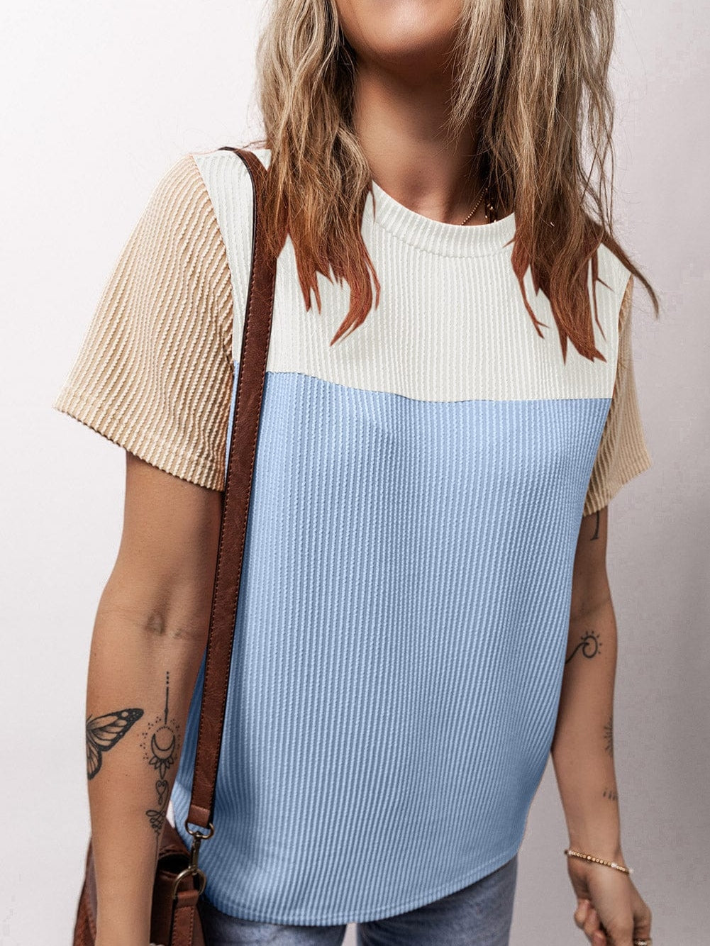 Versatile Colorblock Ribbed Knit Tee