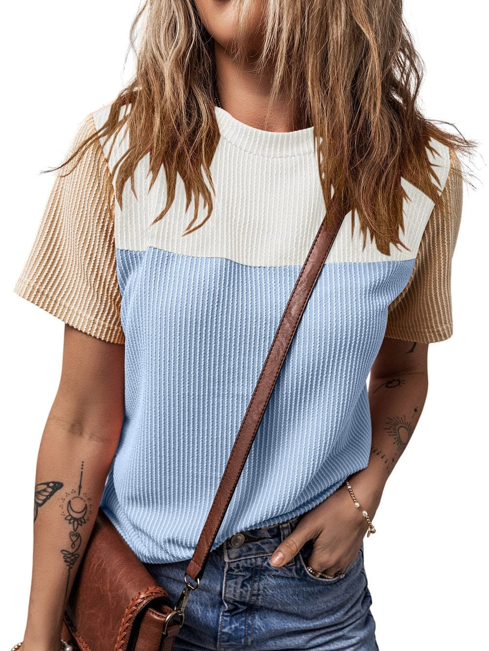 Versatile Colorblock Ribbed Knit Tee