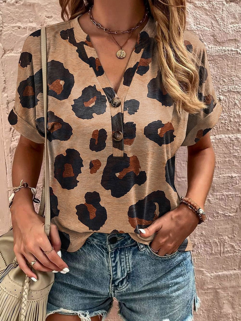 Leopard Print Button-Up Tee