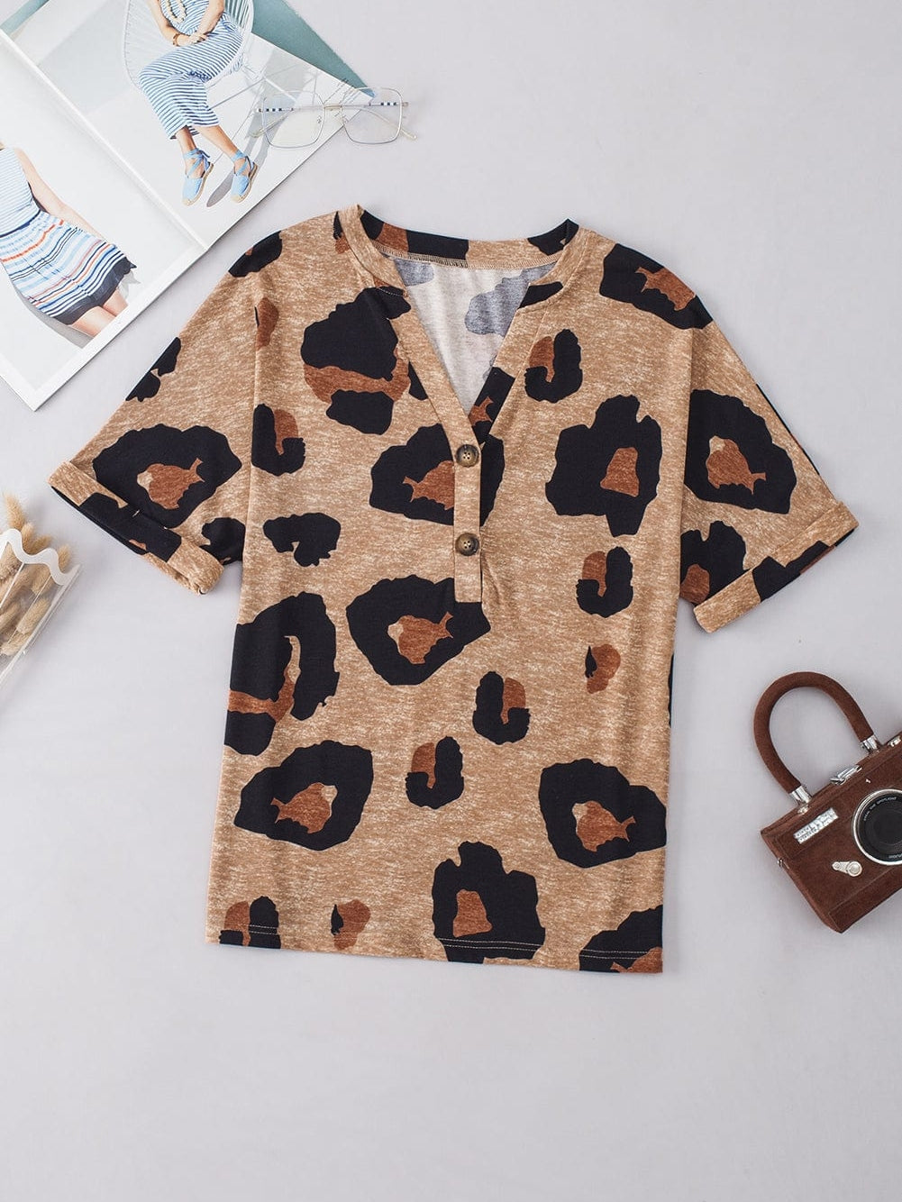 V-Neck Leopard Print Summer Tee