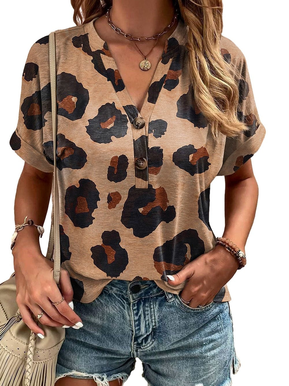 V-Neck Leopard Print Summer Tee