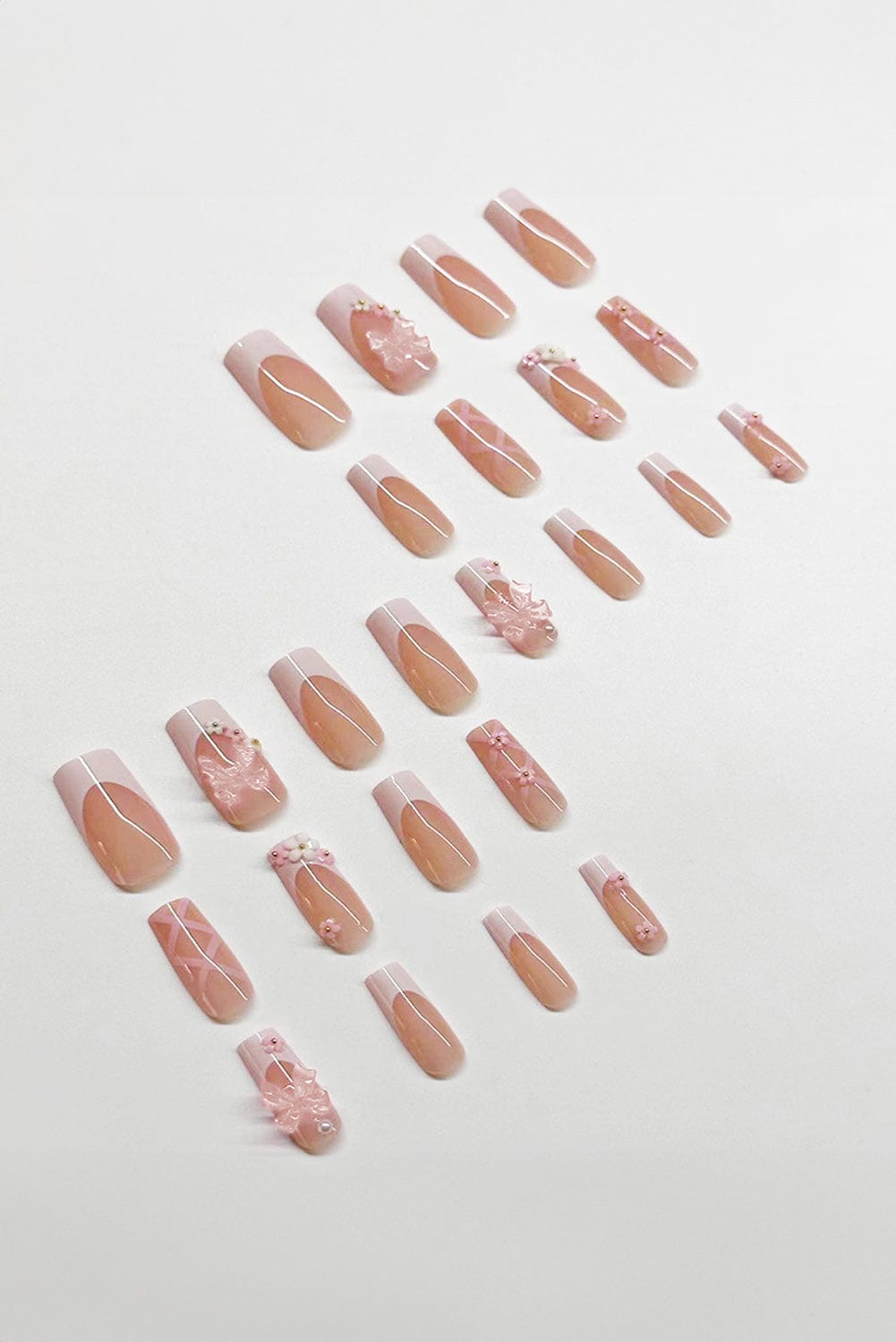 Elegant French Floral Bowknot Nail Sticker Set in Light Pink