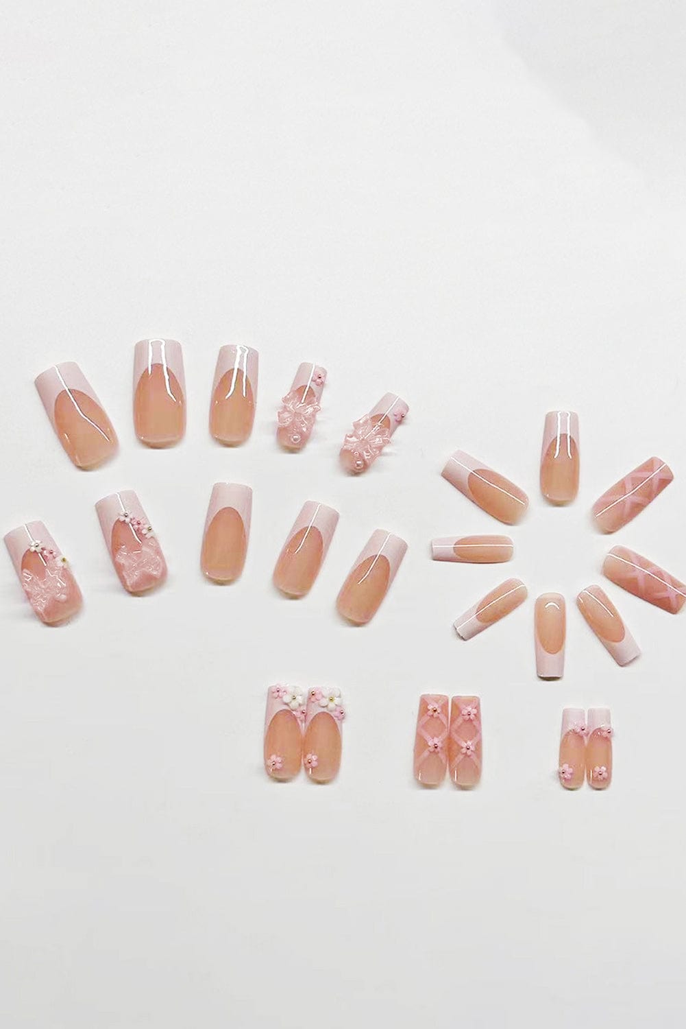 Elegant French Floral Bowknot Nail Sticker Set in Light Pink