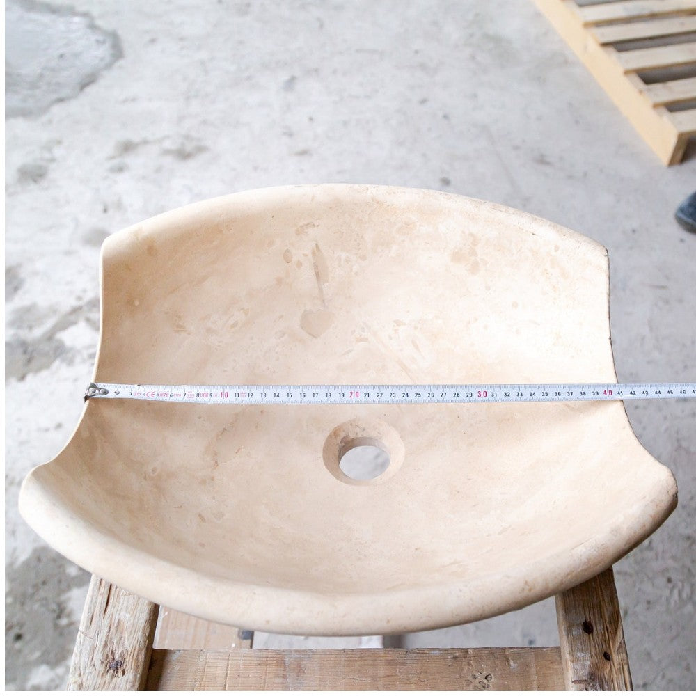 Light Beige Travertine Natural Stone Special Bowl Vessel Sink   (W)16