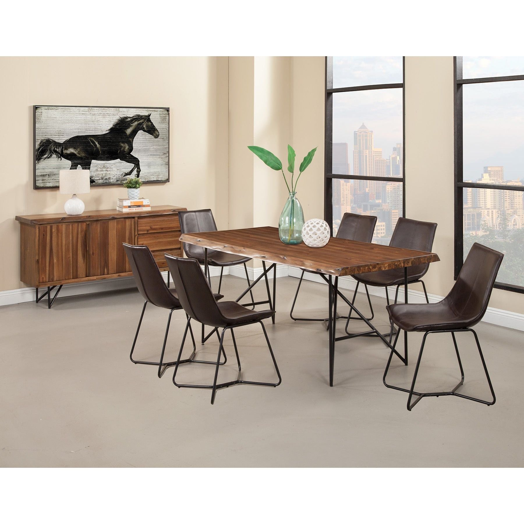 Mesa de comedor con borde natural, nogal claro