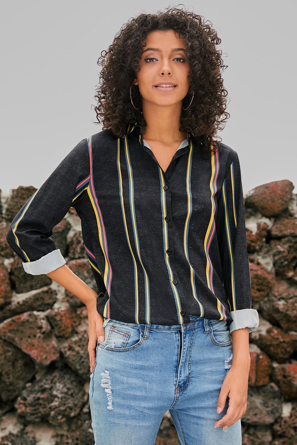 Versatile Striped Button-Up Shirt