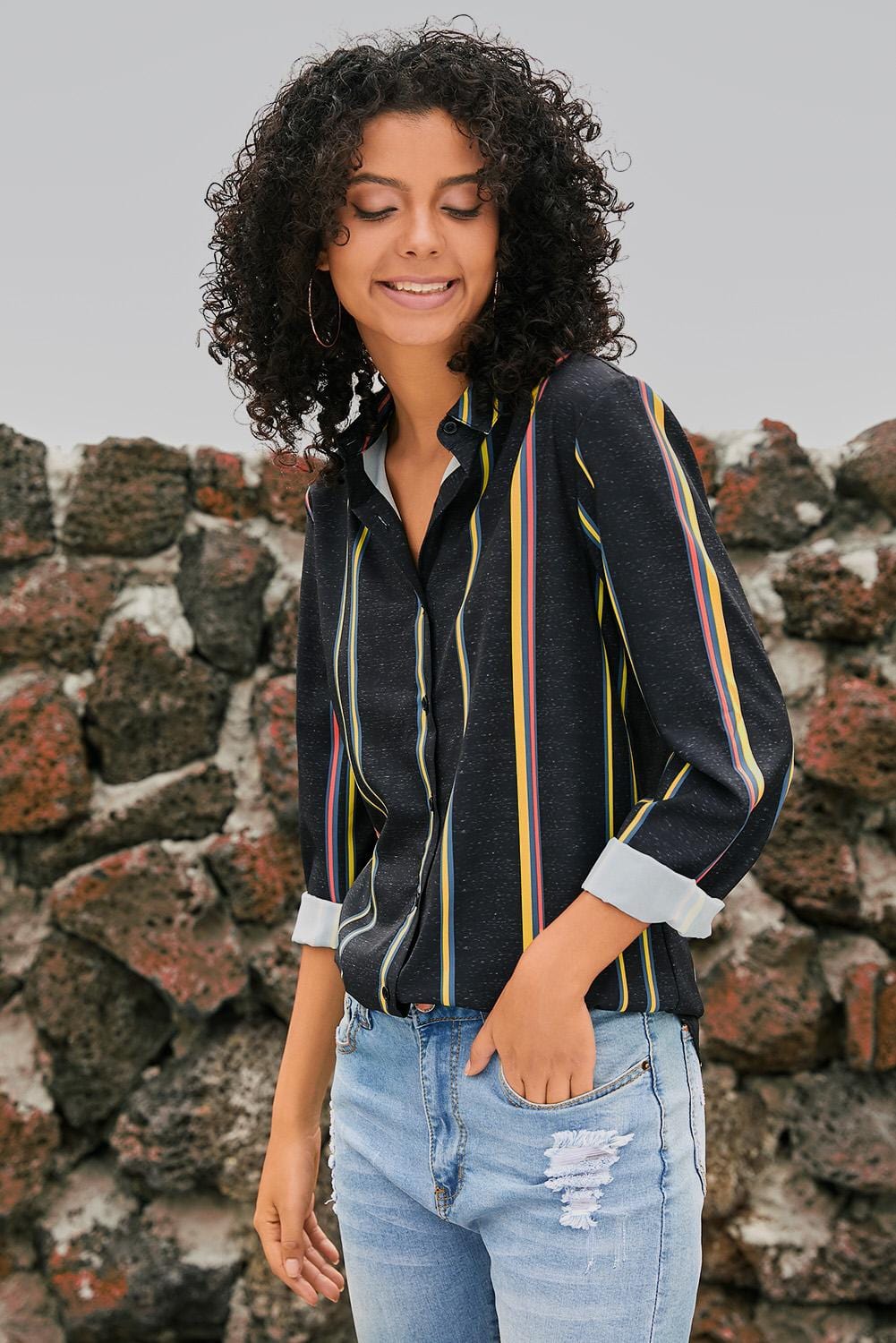 Versatile Striped Button-Up Shirt