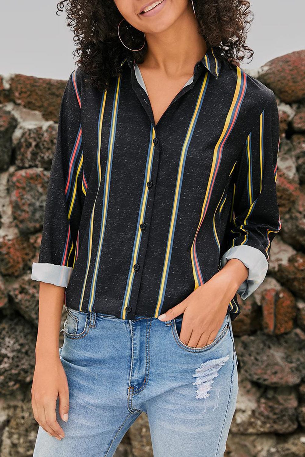Versatile Striped Button-Up Shirt
