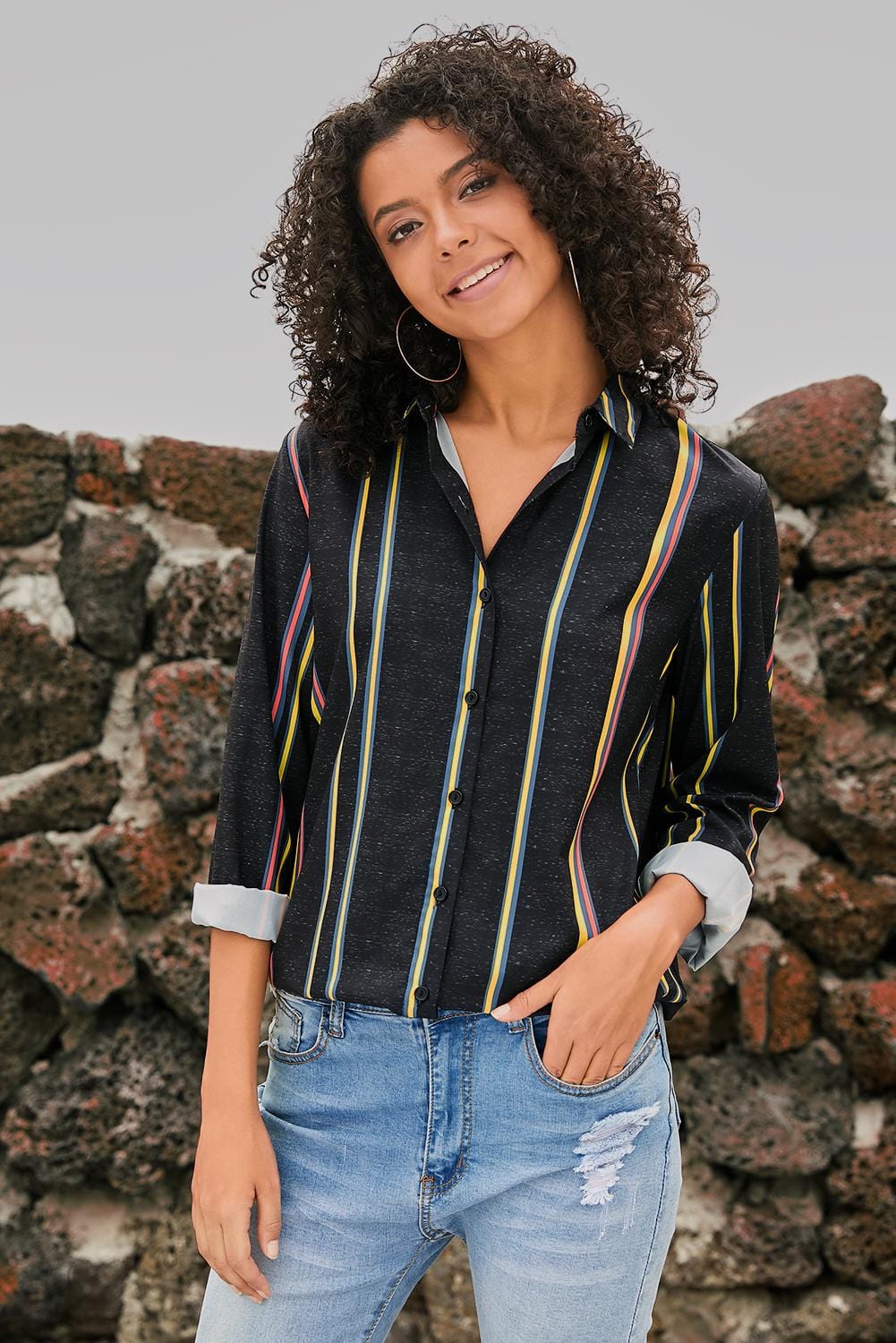 Versatile Striped Button-Up Shirt
