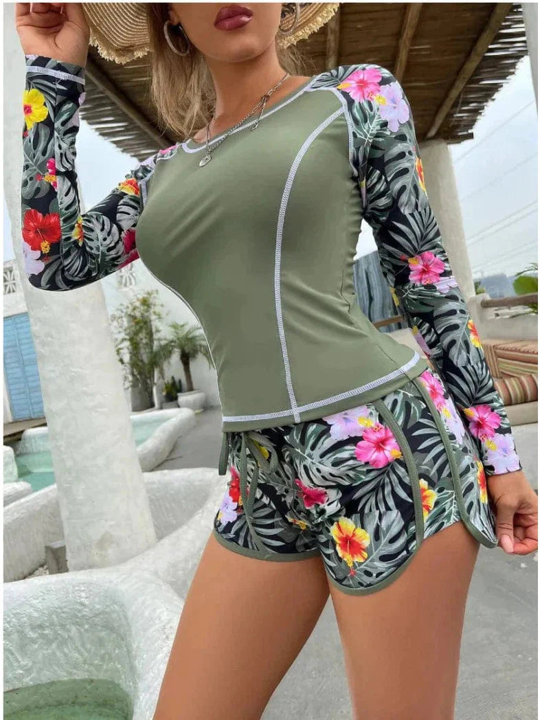 Sun Protective Swimsuit with Long Sleeves and Shorts