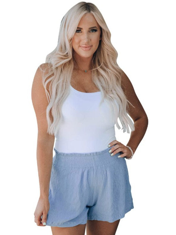 Loose-Fit High Waist Ruffle Wide-Leg Cotton Shorts In Various Colors