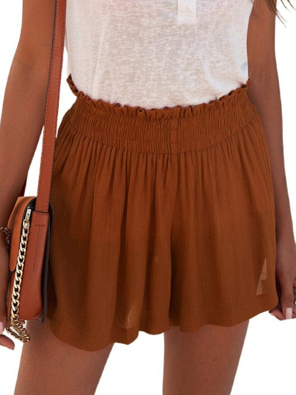 Loose-Fit High Waist Ruffle Wide-Leg Cotton Shorts In Various Colors