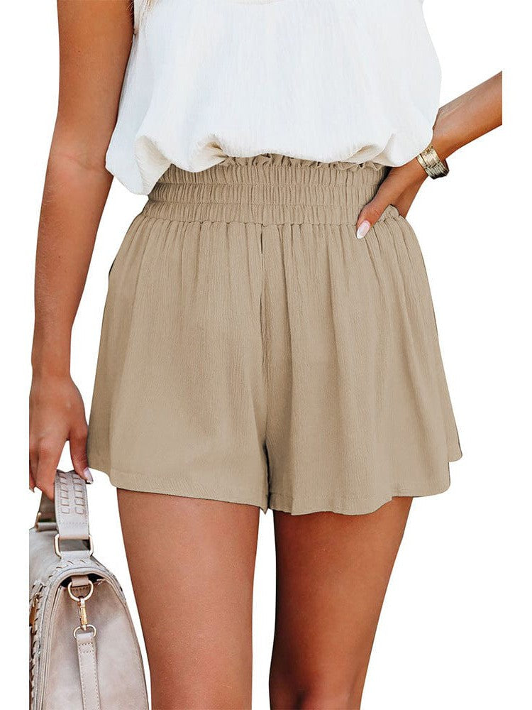 Loose-Fit High Waist Ruffle Wide-Leg Cotton Shorts In Various Colors