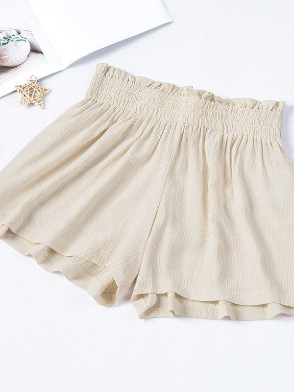 Loose-Fit High Waist Ruffle Wide-Leg Cotton Shorts In Various Colors