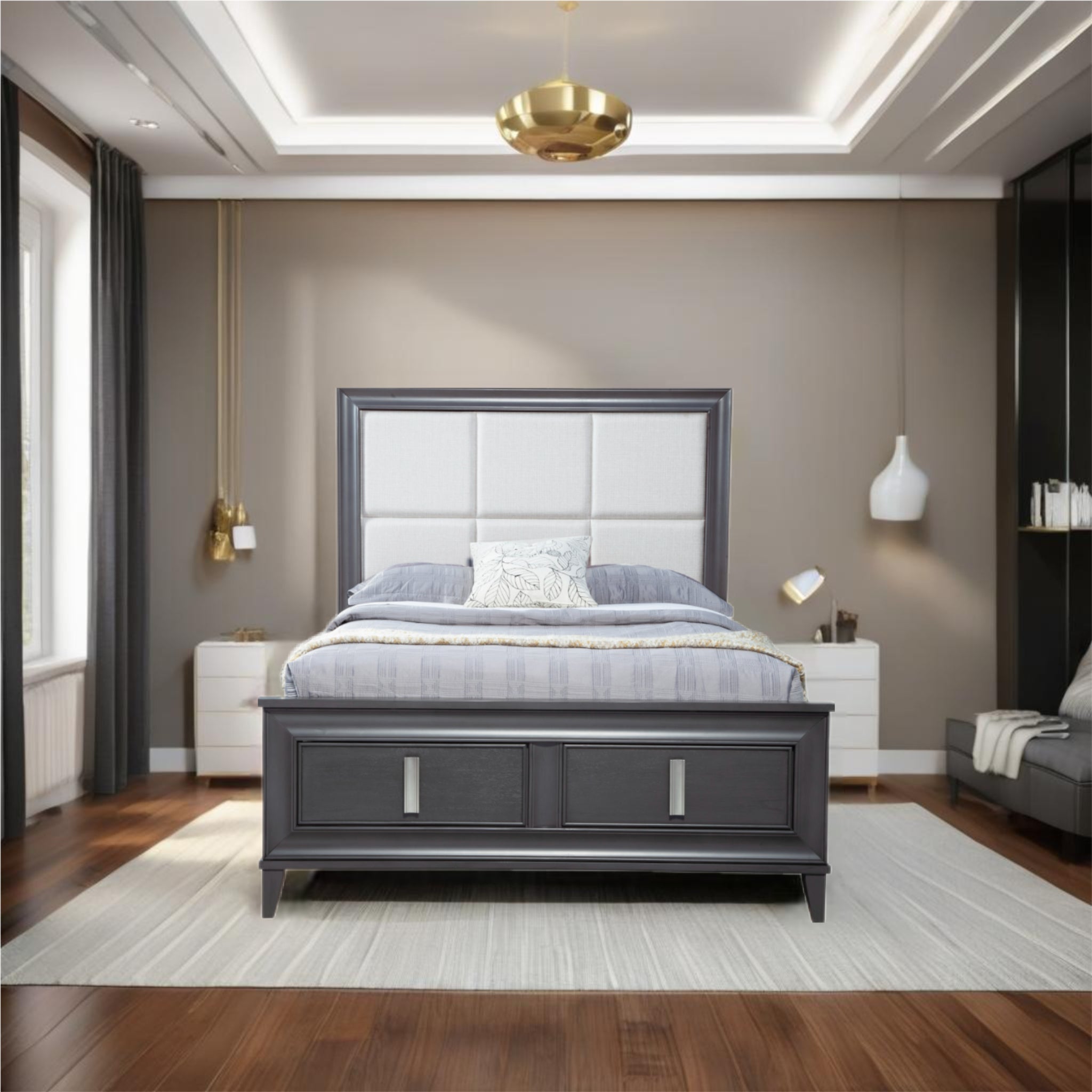 Cama con almacenaje Lorraine, gris oscuro