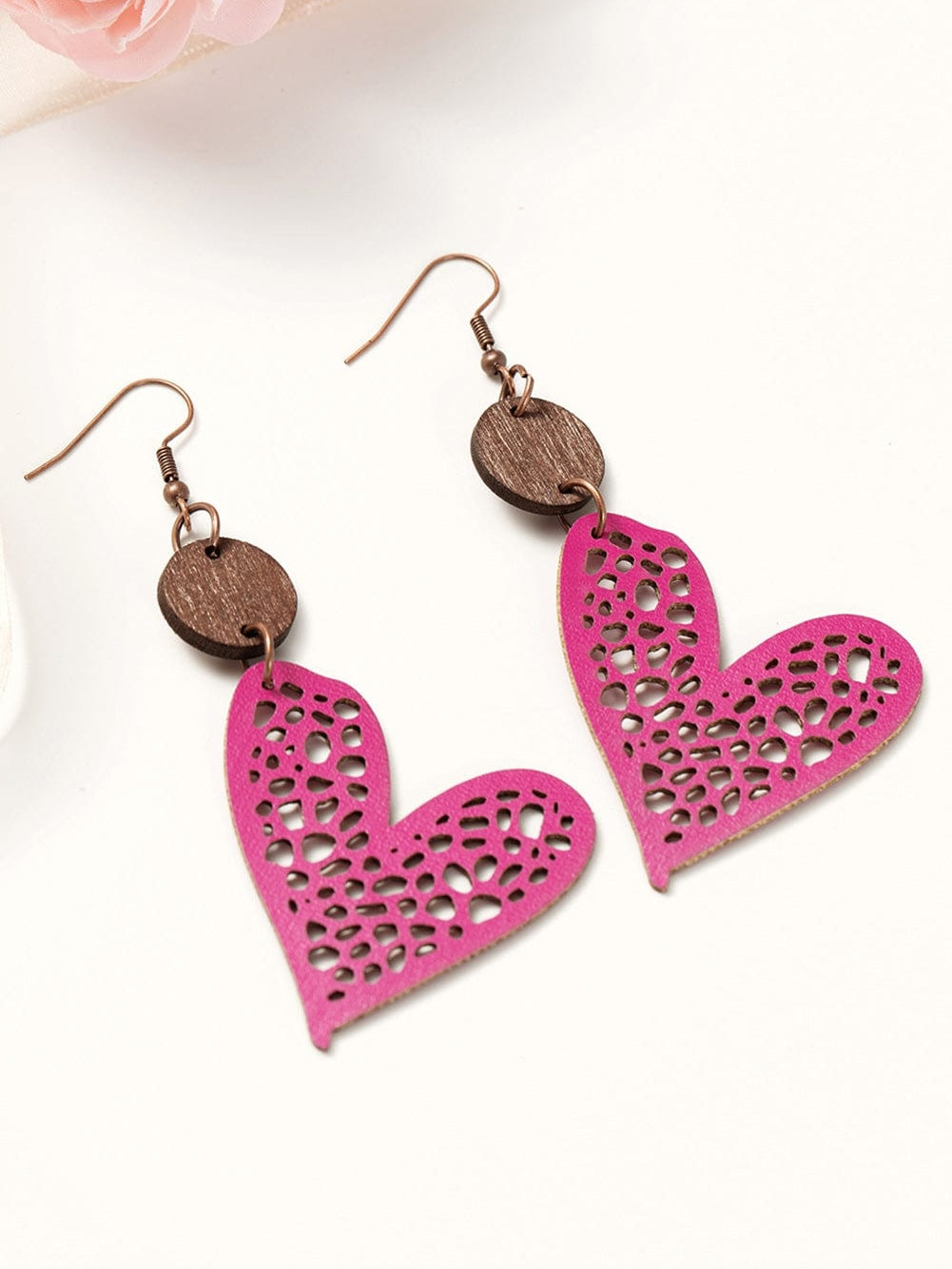 Love Heart Rose Red Hollow-out Valentine Earrings