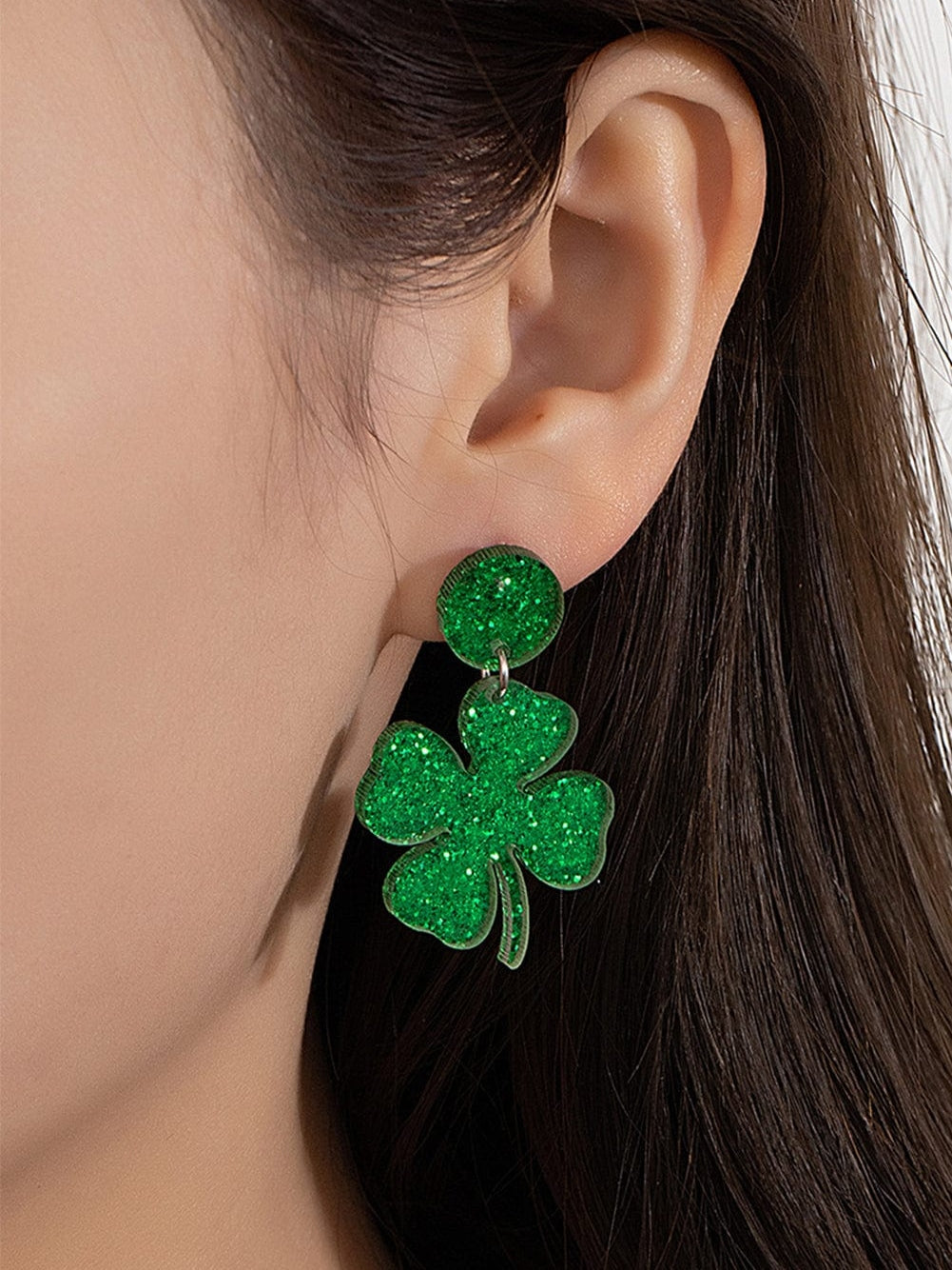 Lucky Charm Blackish Green Shamrock Stud Earrings
