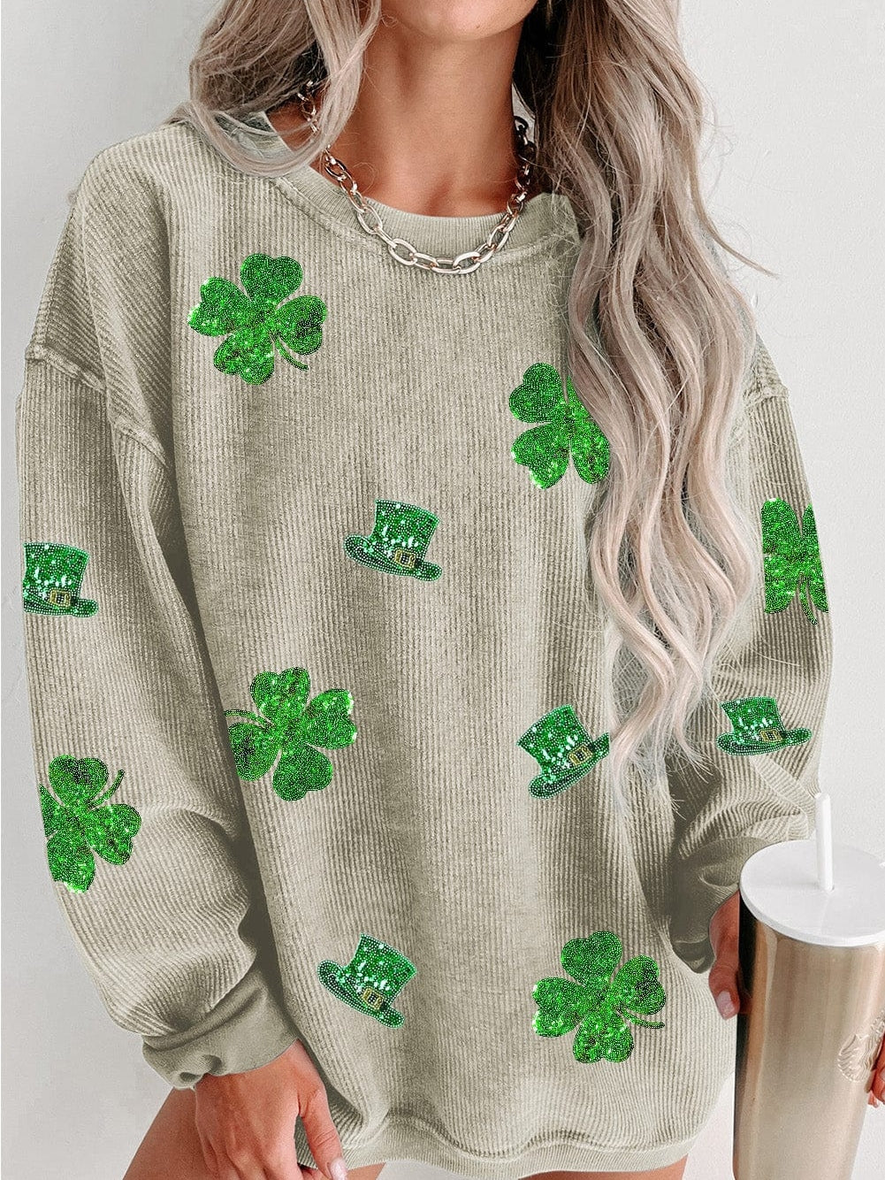 Charming Corduroy Sweatshirt with St. Patrick's Day Inspired Design