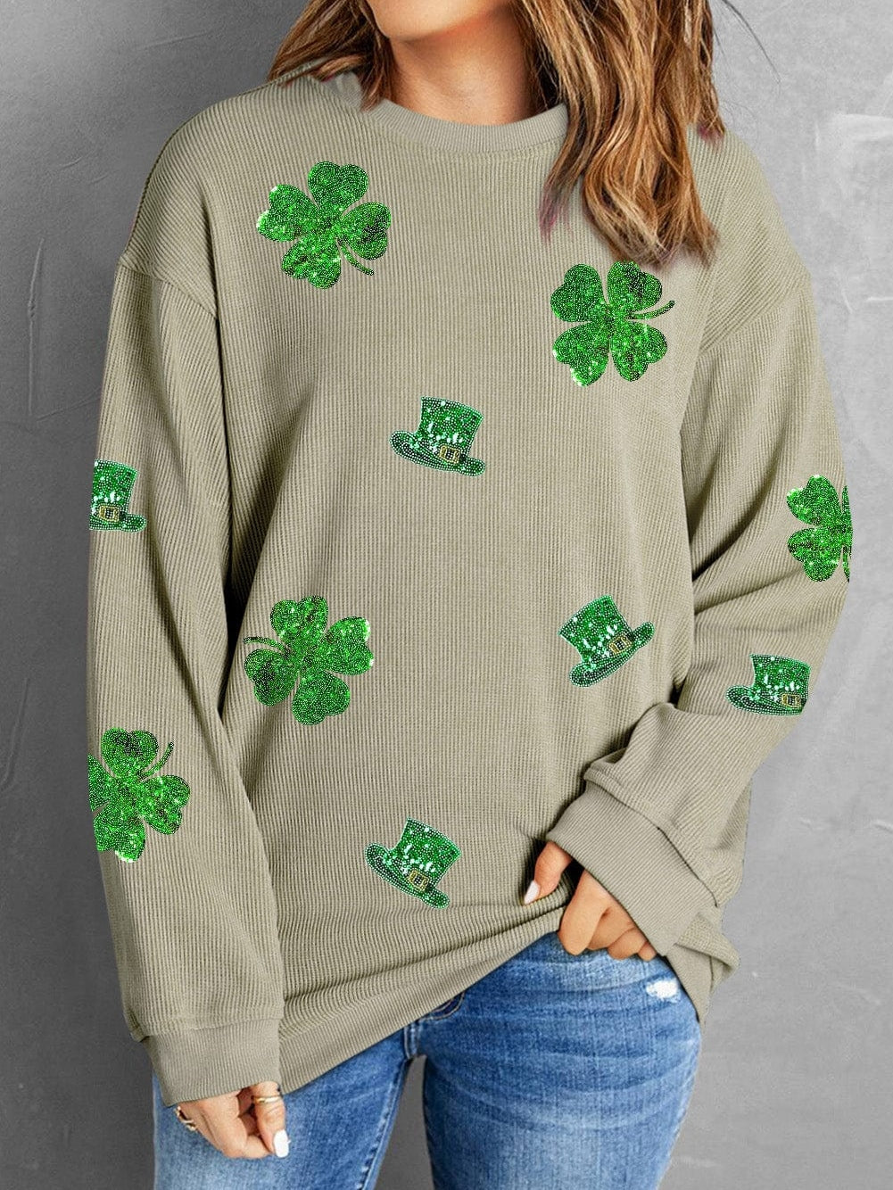 Charming Corduroy Sweatshirt with St. Patrick's Day Inspired Design